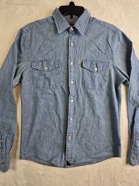 Untuckit Mens Small Slim Fit Button Down Long Sleeve Cotton Shirt Blue Western